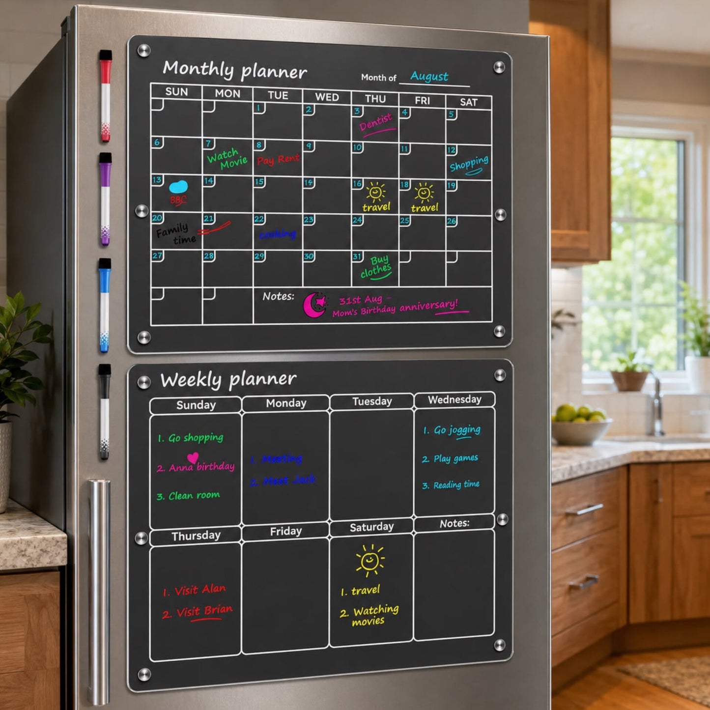 2Pcs Set Magnetic Monthly And Weekly Fridge Planner