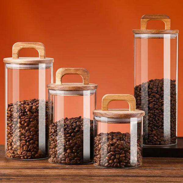 4Pcs airtight glass jars with wooden lids