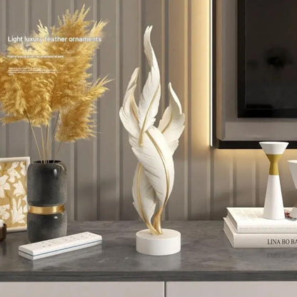 White and Gold Resin Feather Art Ornament