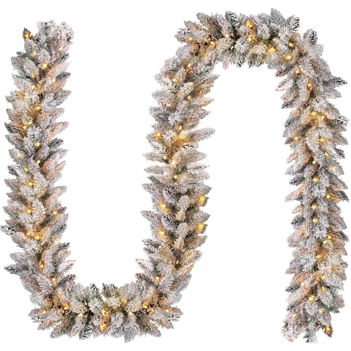 2.7M Christmas Snow Flocked Garland with Lights