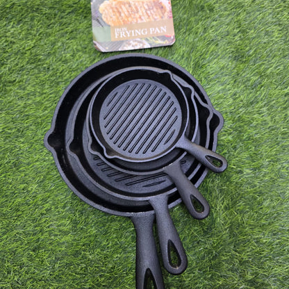 4-Pc Pre-seasoned Cast Iron Ribbed Skillet Grill Pan Set