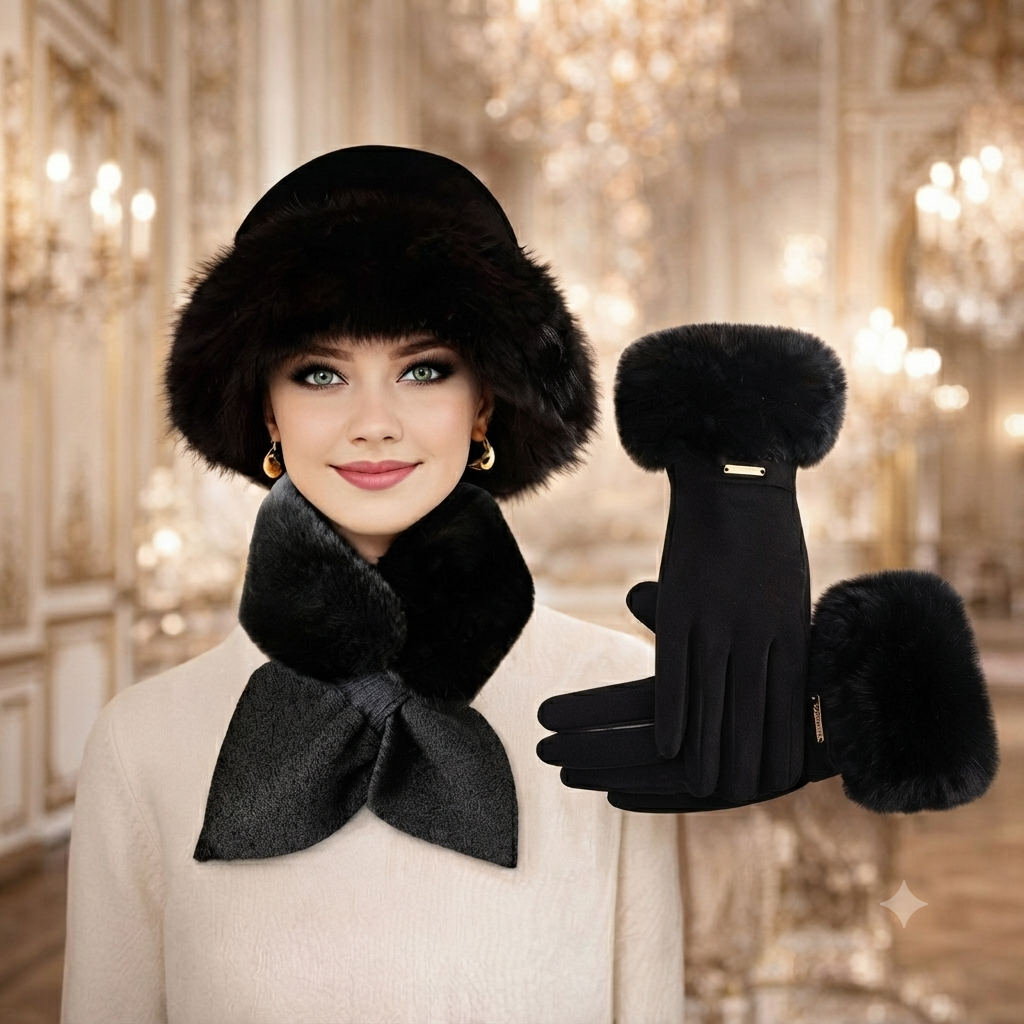 3 Piece Winter Black Accessories Set