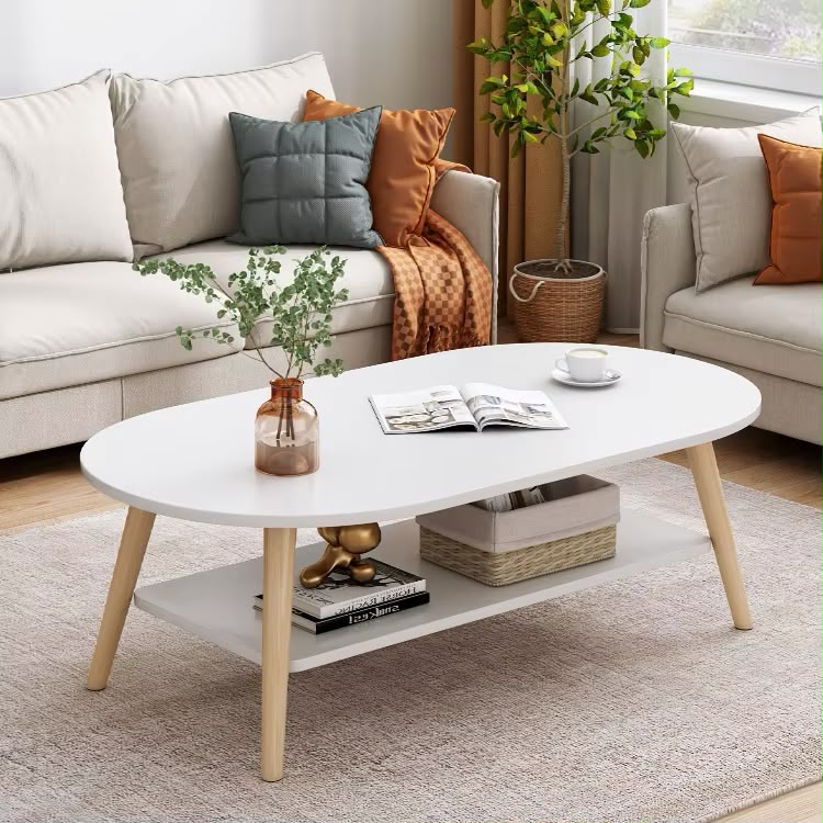 2 Tier White Coffee Table with Storage Shelf