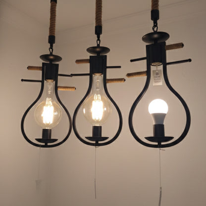 Three Head Rope Pendant Light With Bulbs