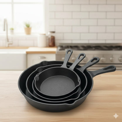 4 Pcs Cast Iron Frying Pan and Skillet Set