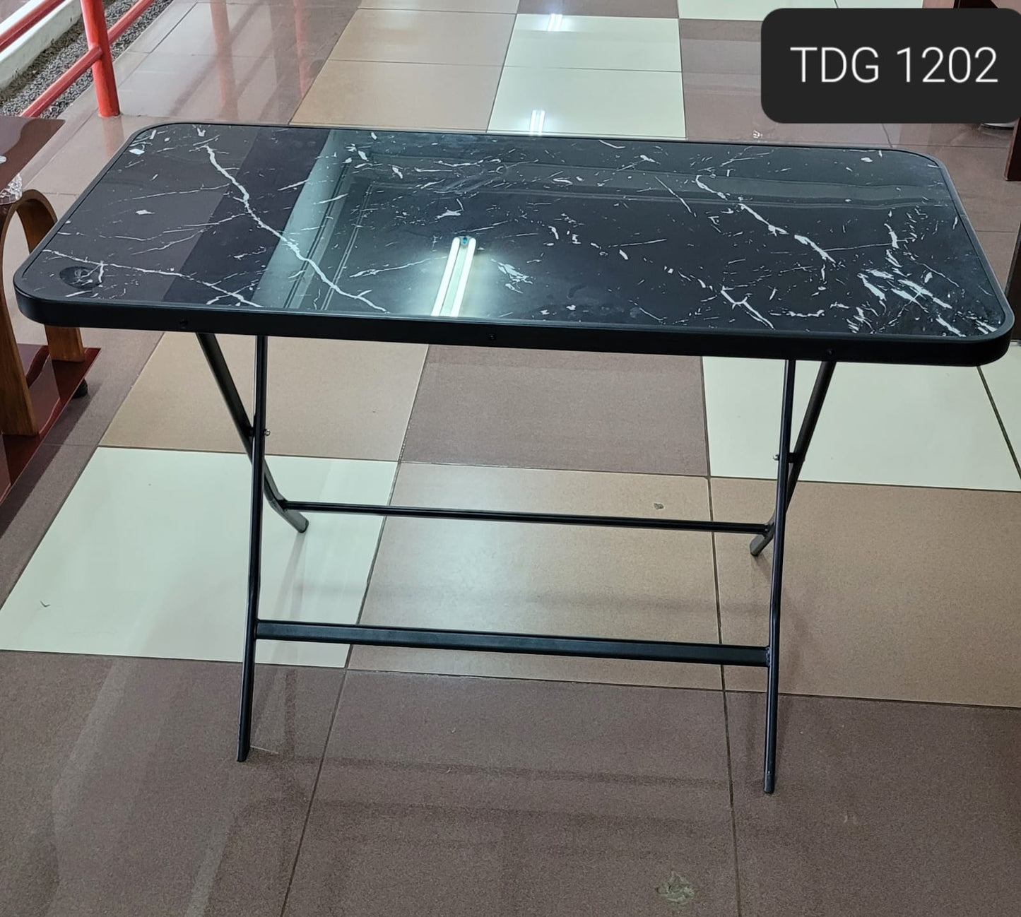 Black Wooden Table with Marble Effect