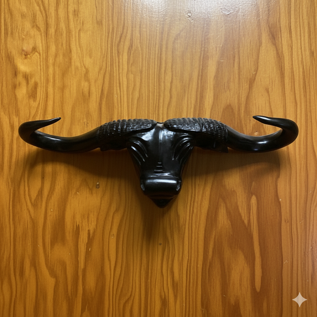 Hand Carved Buffalo Head Wall Decor, 39 cm