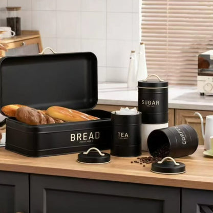 4PCs Bread Bin and Tea Sugar Coffee Storage Canister Set