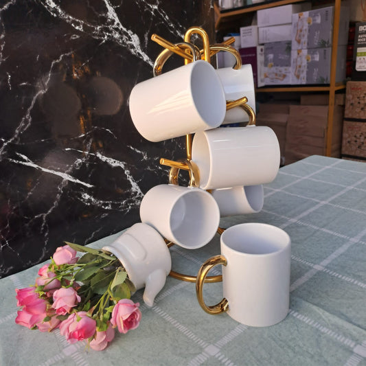 6pc gold handle mugs