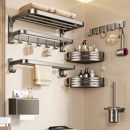 7 pcs black aluminum  towel accessories rack set