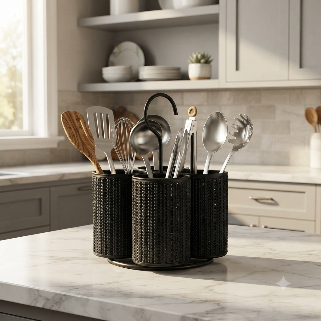 3-Compartments Rotating Stainless Cutlery Organizer
