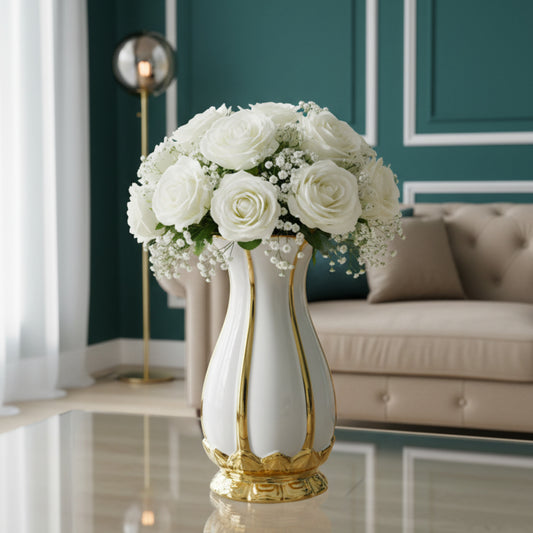 ceramic gold and white vase