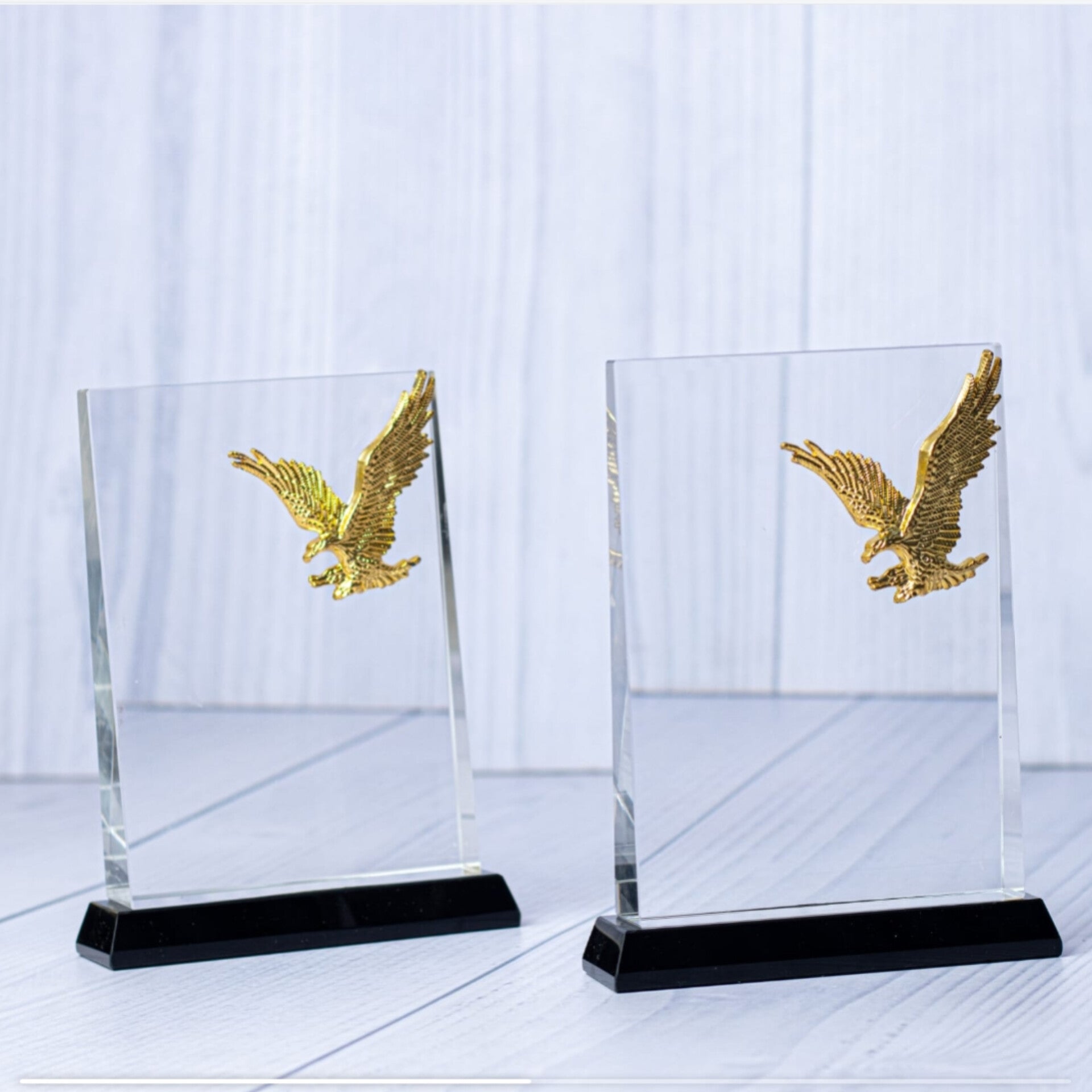 Clear glass awards with gold eagle emblem gift