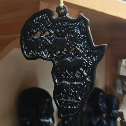 Handcrafted Ebony African Map with Big Five Embossing