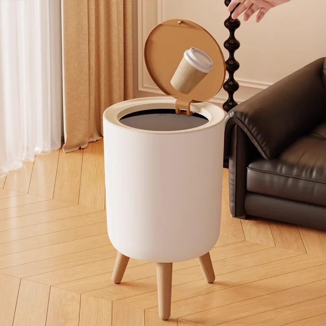 Round Press Open Trash Can with Feet