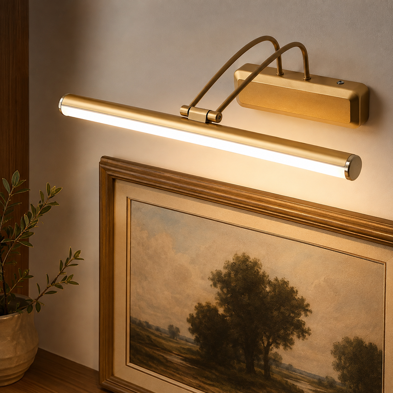 Golden Bar Mirror Light with Dual Curved Arms 8W WH 25ML 01 GO TC