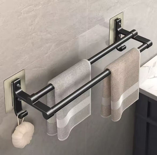 Punch free bathroom towel rack