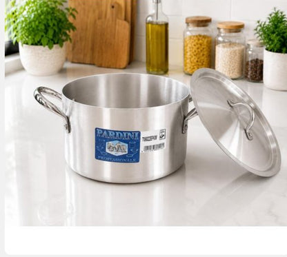 Pardini Aluminium Deep Casserole Stock Pot  Pan with 2 Handles and Lid