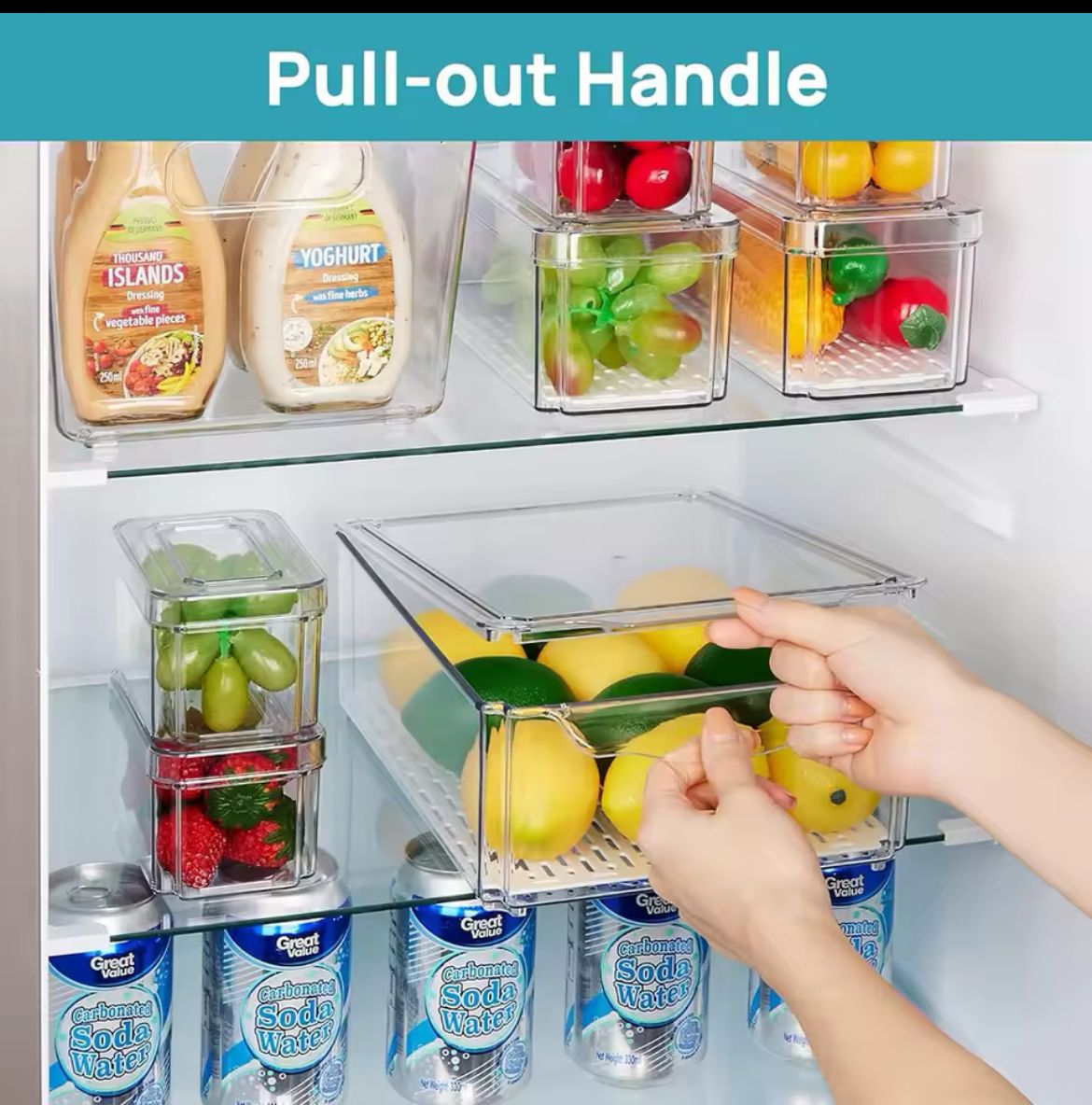 Free stackable acrylic fridge organizer bins with lids