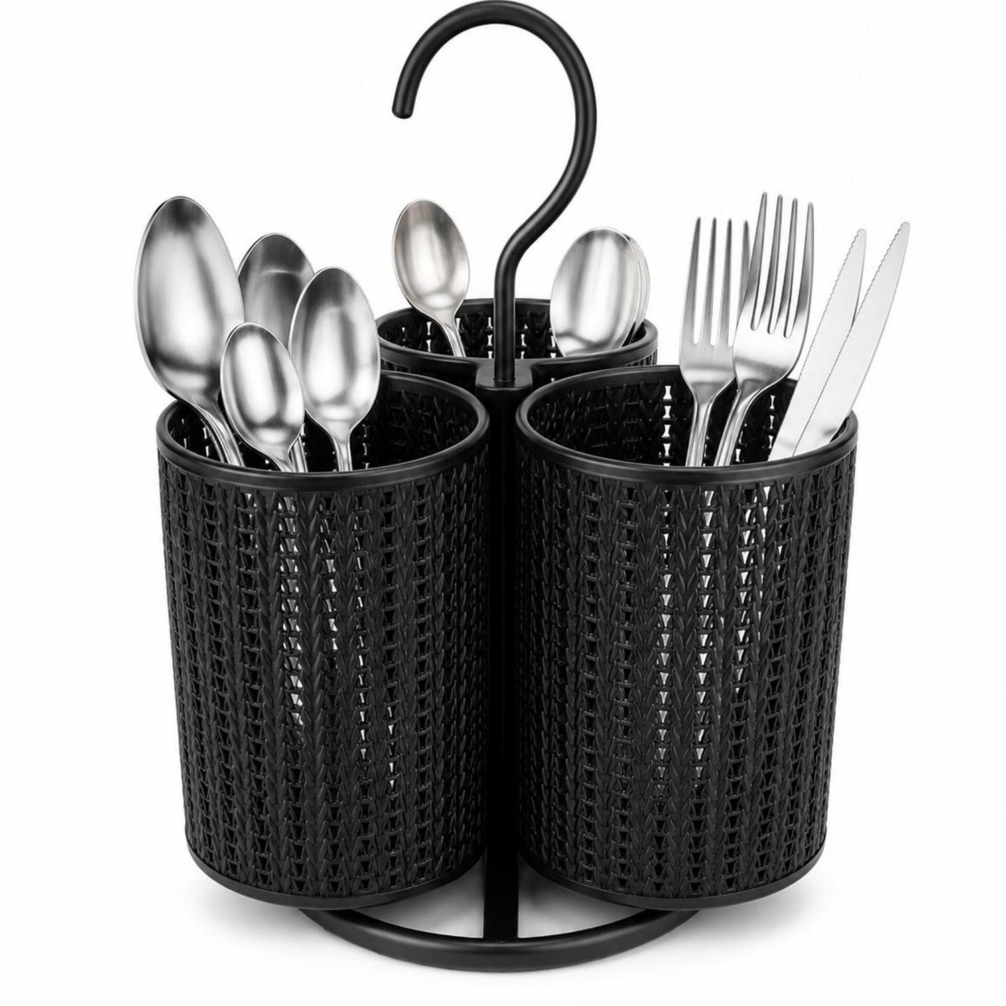 3 Compartments Rotating Stainless Cutlery Organizer