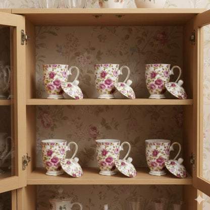 Rose Porcelain Tea Mug with Lid