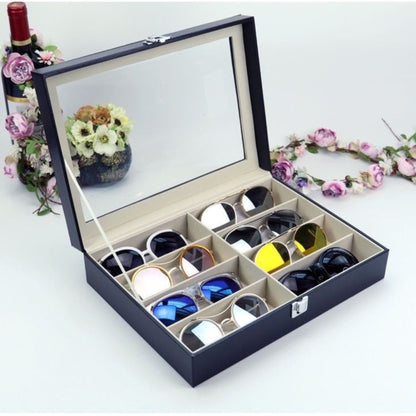 8 Slot PU Leather Sunglasses Organizer Box
