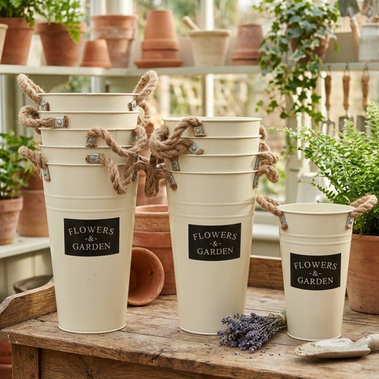 Vintage Flower Bucket With Rope Handles