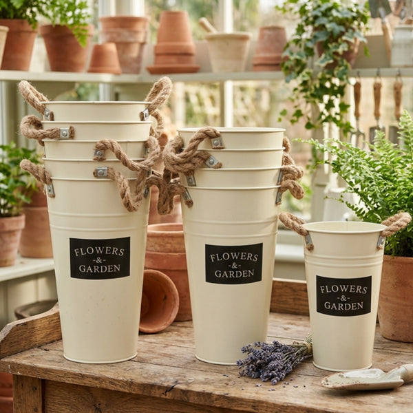 Vintage Flower Bucket With Rope Handles