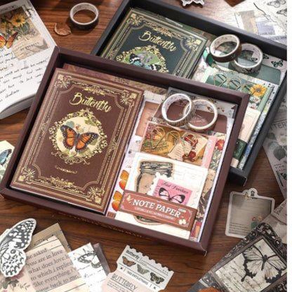 Enchanted Forest Themed Vintage Journaling and Scrapbook Supply Kit with Ornate A6 Notebook