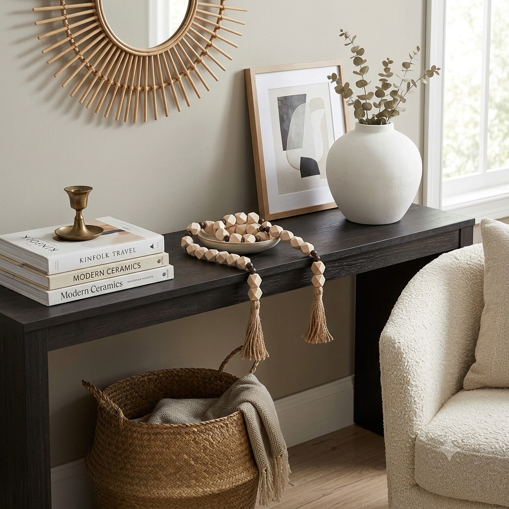 Wooden Bead Garland Decor  with Tassels