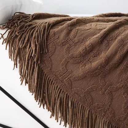 Tasseled Knit Throw Blanket for Sofa and Bed