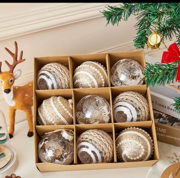 9Pc Christmas Baubles Balls 8cm
