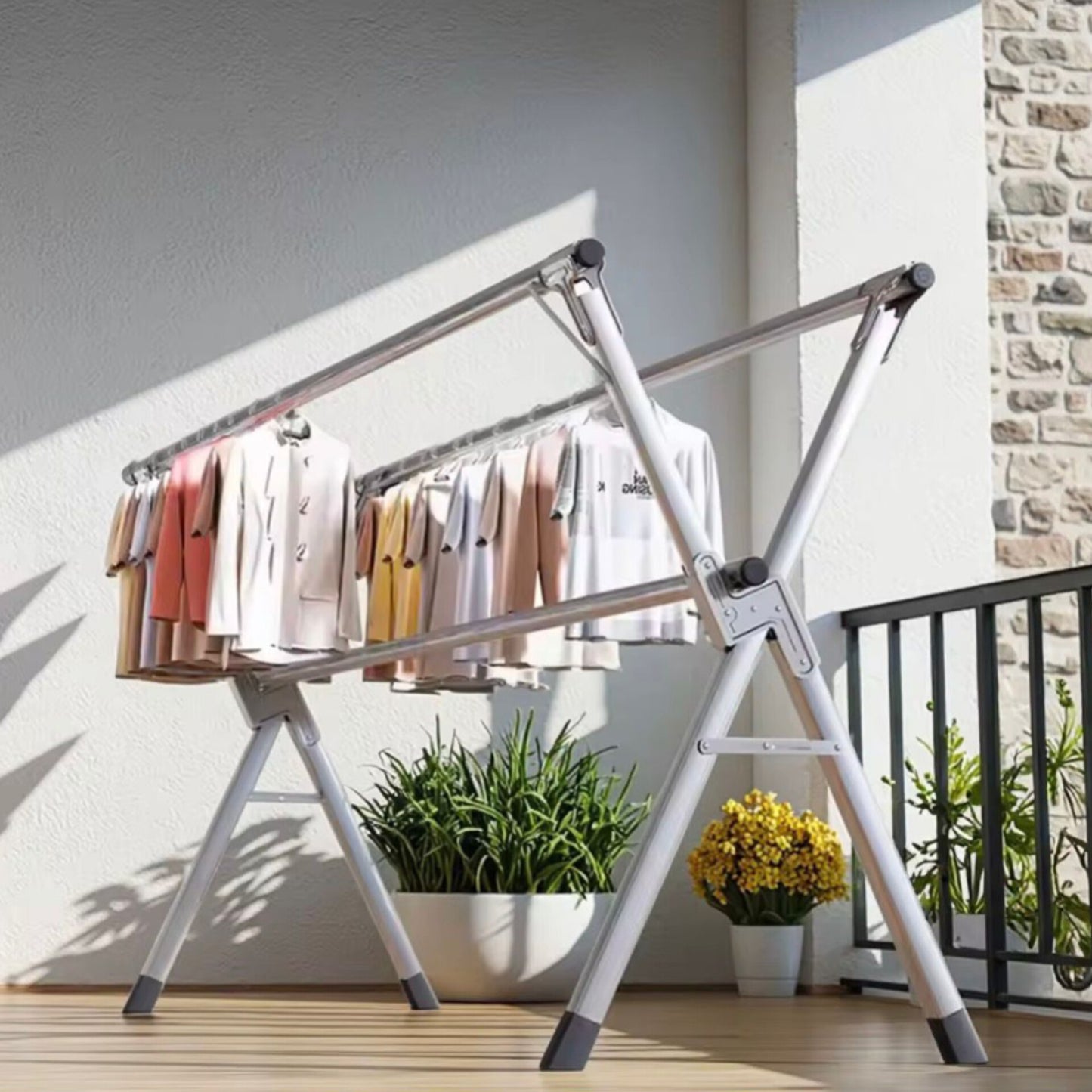 Retractable Double Tier Folding Stainless Steel Clothing Drying Rack