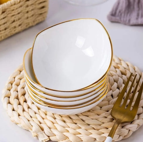 6pc triangular side shallow bowl with Gold line