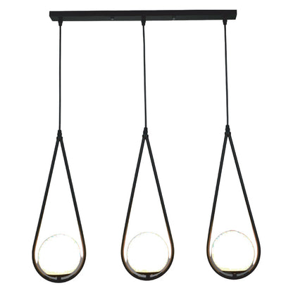 Black 3-Light Pendant Lamp with Teardrop Glass Shades PL 1165 03 BK