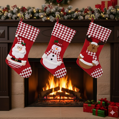 3 Large Christmas Fireplace Stockings 3Pc Decor Socks 43Cm