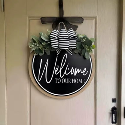 Welcome Door Hanging Sign Wooden Door Wreath Gha