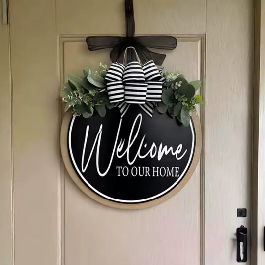 Welcome Door Hanging Sign Wooden Door Wreath Gha