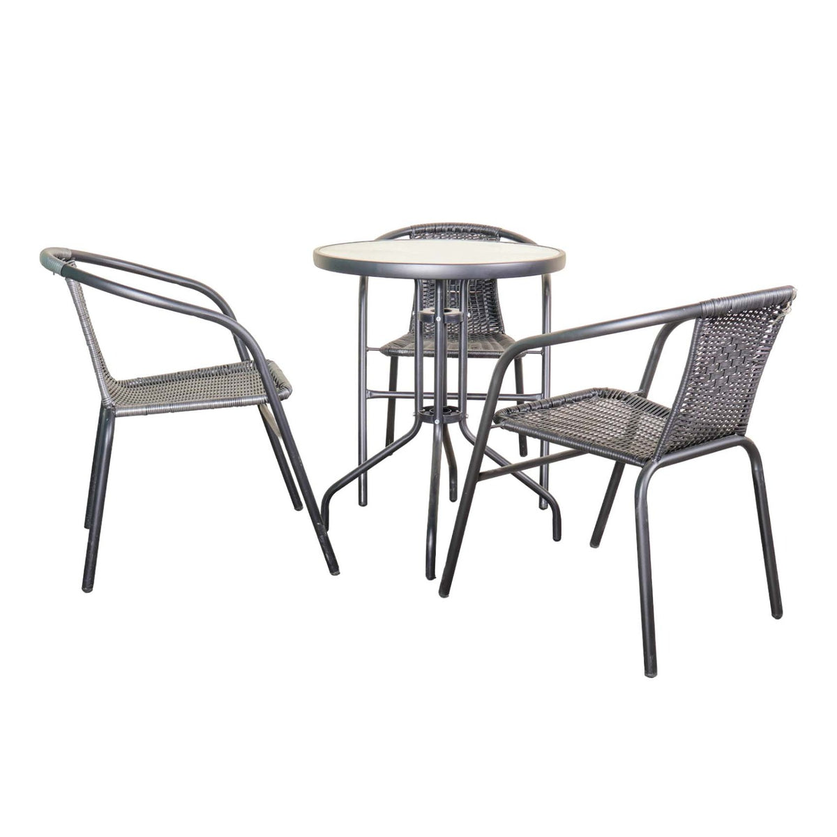 Outdoor Patio Balcony Wicker Chairs and Glass Table