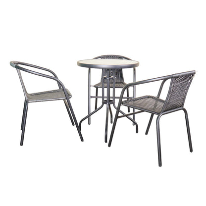 Outdoor Patio Balcony Wicker Chairs and Glass Table