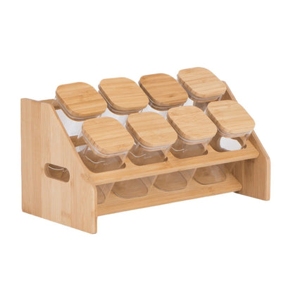8pcs Spice jars with bamboo rack and spice jars