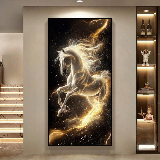 LED Gold Horse Canvas Wall Art