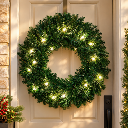 38cm Pre Lit LED Christmas Wreath Decoration