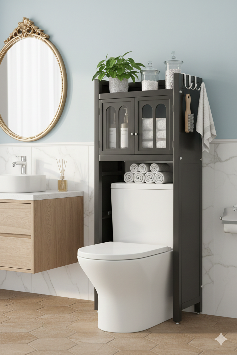 Over-The-Toilet Bathroom Storage Cabinet with dust proof locker