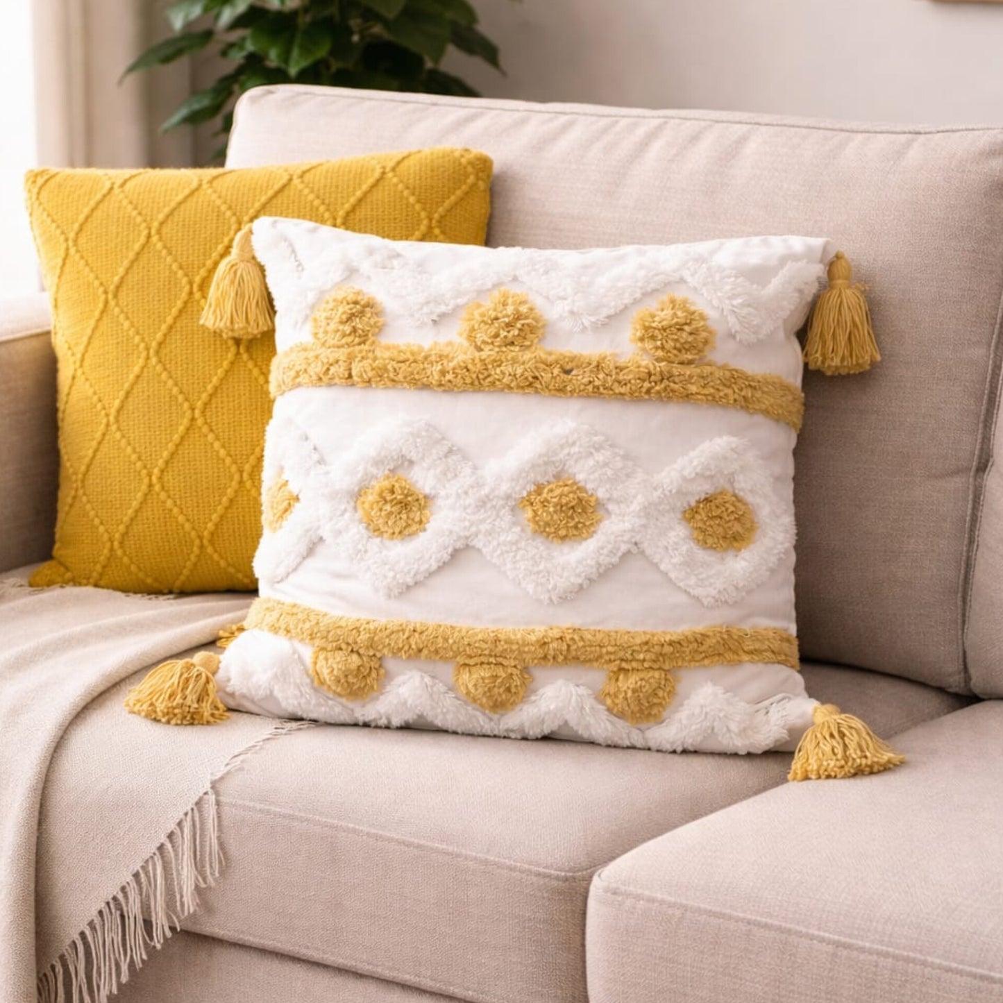 Boho Throw Pillow Cover with Tassels