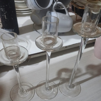 3Pcs Clear Glass Candle Holder Set