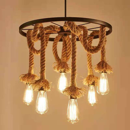 Vintage hemp robe chandelier rustic farm light