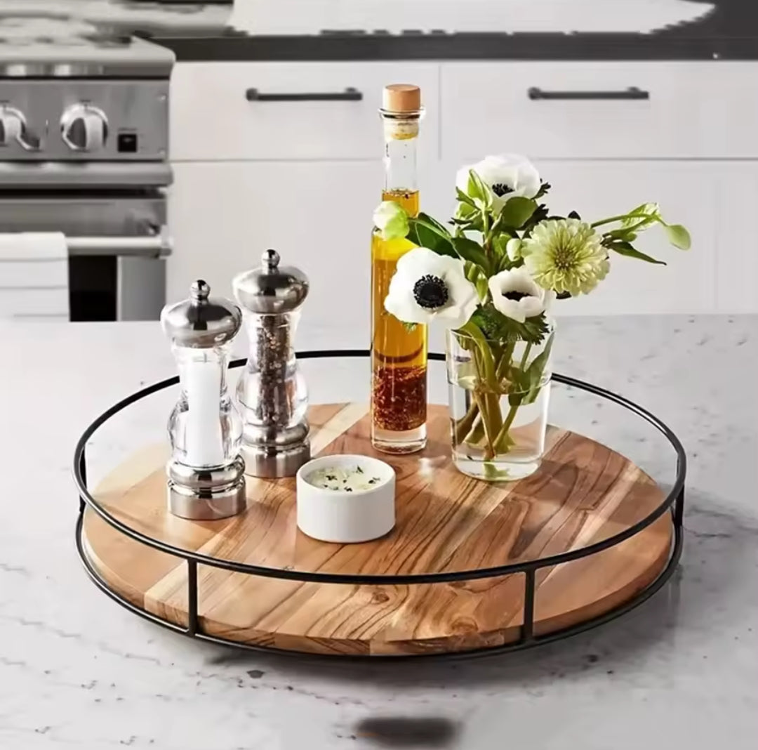 Rotating wooden tray