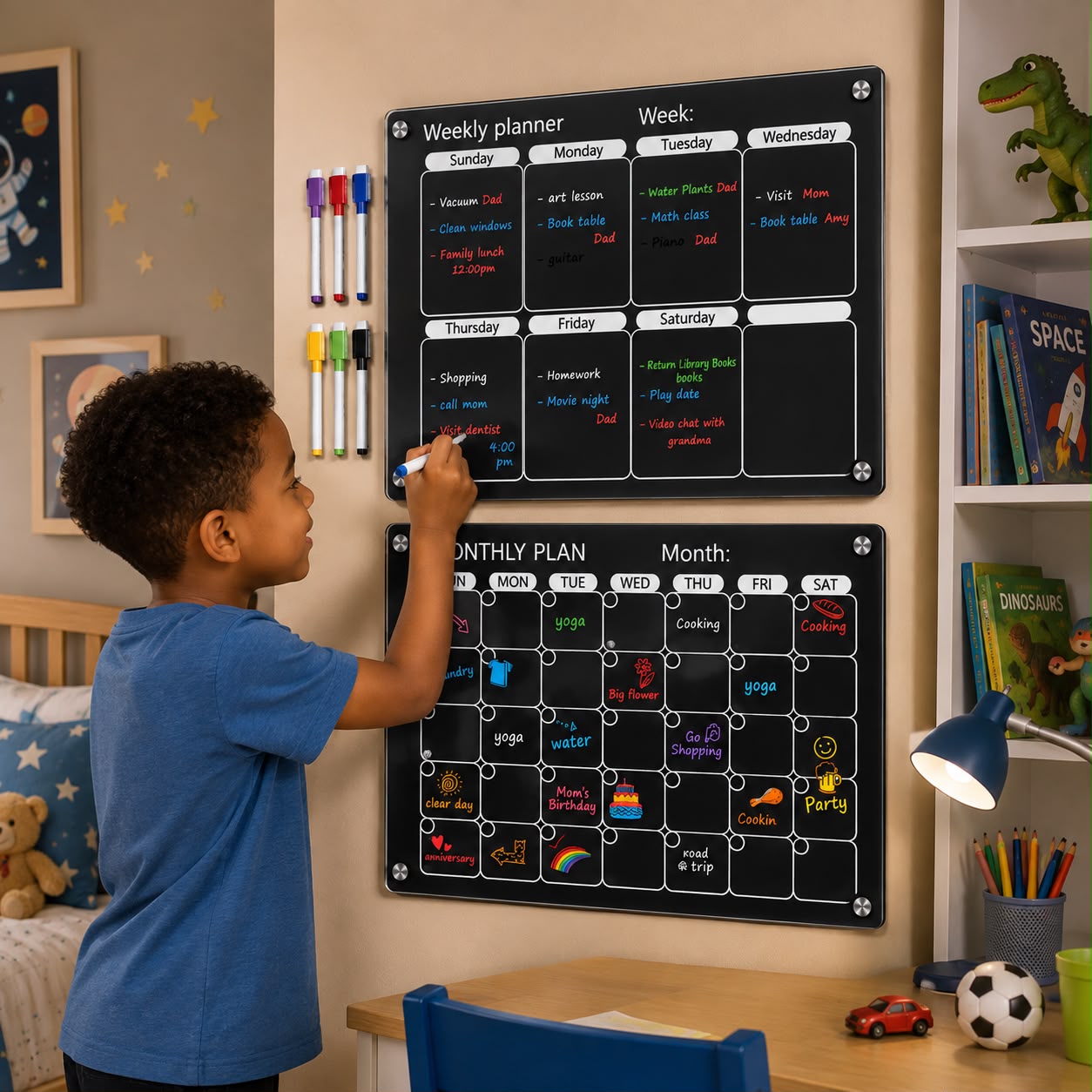 2Pcs Set Magnetic Monthly And Weekly Fridge Planner