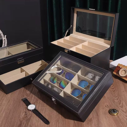 8 Slot PU Leather Sunglasses Organizer Box